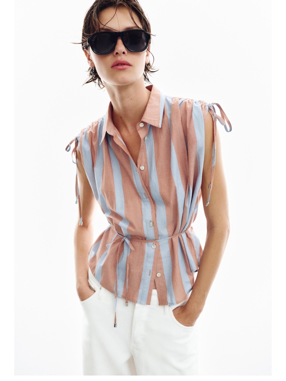 NWT Zara STRIPED SHIRT WITH DRAWSTRINGS